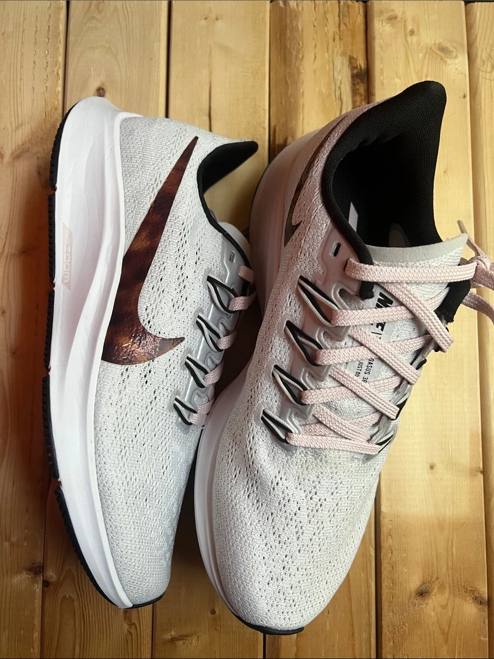 Nike Running Shoes - Light Gray with Pink and Brown Swoosh